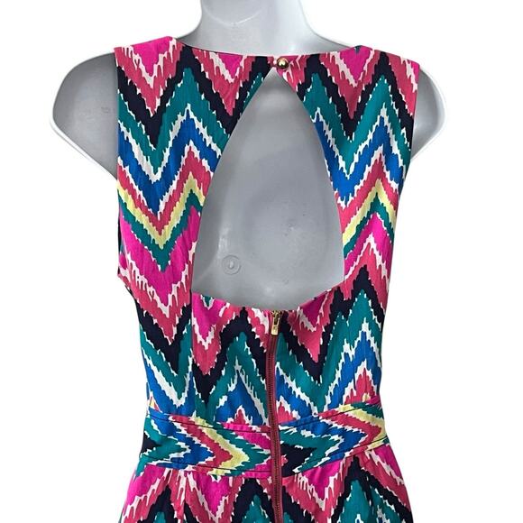 Lilly Pulitzer Kirkland Dress Size 6 Hearts A Flutter Chevron Keyhole Colorful - Picture 6 of 12
